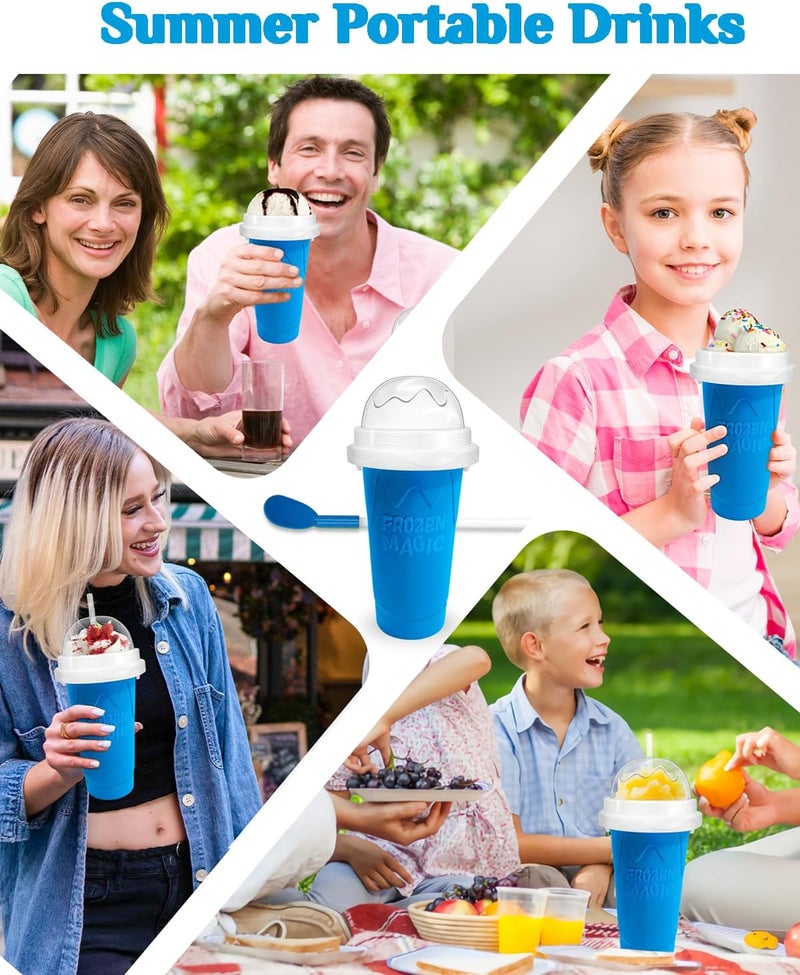 ELTERA ZONE Slushy Maker, DIY Magic Slushy Maker Squeeze Cup, Portable Smoothie Squeeze for Juices, Milk and Ice Cream Make, Double Layers Silica Cup with Lid & Straw for Kids, Friends, Family (Blue) - Image 3
